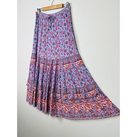 Arnhem Christina Maxi Skirt Pink Iris Floral Tiered Boho Peasant Spell Size M 12 - Picture 6 of 15